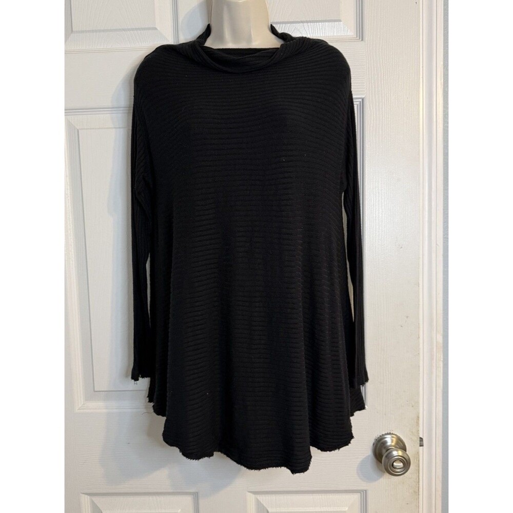 We The Free S Lover Ribbed Split Back Long Sleeve Cowl Neck Thermal Black Boho
